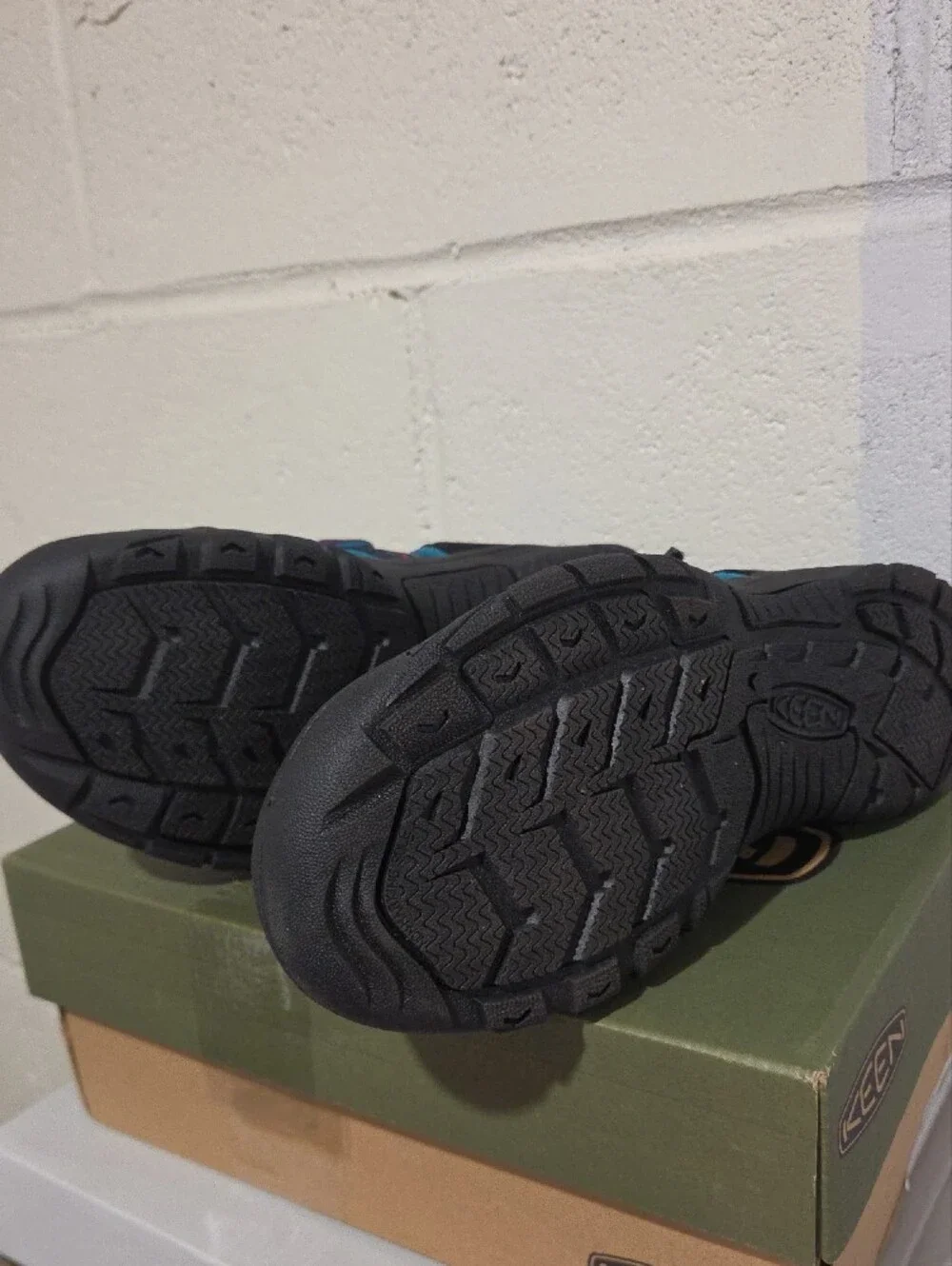 Keen Kids Black and Blue Sandals with Yellow Accents